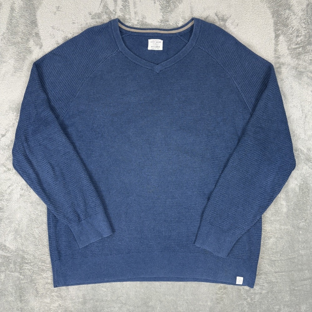 Lucky Brand Mens‎ Blue V-Neck Sweater XXL Lightweight Ribbed